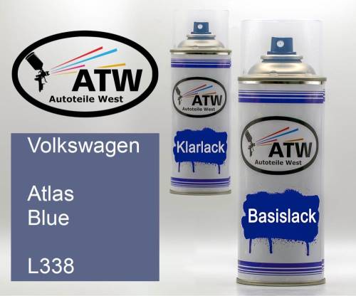 Volkswagen, Atlas Blue, L338: 400ml Sprühdose + 400ml Klarlack - Set, von ATW Autoteile West.